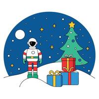 Christmas presents in the snow arranged by an astronaut. Merry xmas futuristic background. image vector