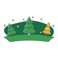 Minimal christmas 3d rendering horizontal banner with xmas trees shapes on dark green background vector