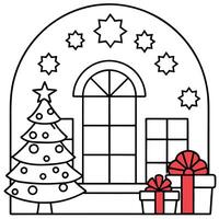 Cristmas backdrop with xmas tree. gifts and red windows vector