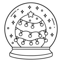 Snow globe decorated with christmas lights bokeh background. vector