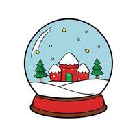 Snow globe with christmas scene on frozen ground and red baubles vector
