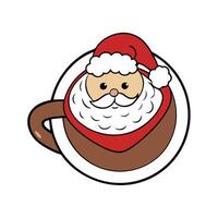 Cup of latte coffee with Santa Claus shape art on foam. top view. Christmas and New Year background. vector