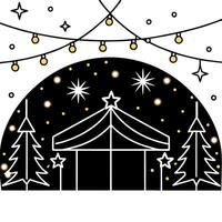 Christmas tree and lights in a black and white illustration vector