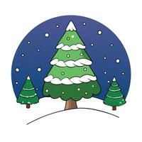 Snow covered christmas tree in winter forest with copy space at night vector