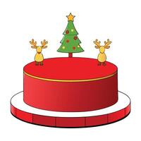 A red cake with a christmas tree on top vector