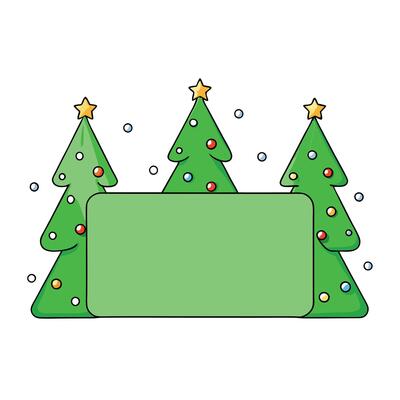 Green christmas background with Christmas trees decorated with small lights. greeting card blank