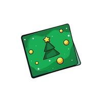Green Christmas card with gold lights on abstract defocused dark background. top view vector