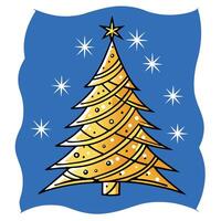 Golden christmas tree on blue background. in the style of energetic abstracts. glittery and shiny vector