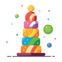 A colorful delicious candy tower with christmas bokehe effect in background. vector