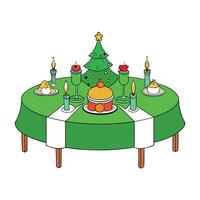Elegant green theme table setting for Christmas and New year dinner. vector