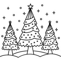 Fabulous and festive illuminated Christmas trees in the snow. digital illustration vector