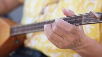 A close view of hands playing a string instrument, showcasing art, creativity, and joy video