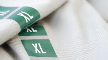 Detailed CloseUp View of XL Fabric Labels on Various Types of Textile Material Surfaces video
