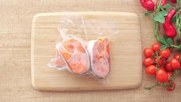 Vacuum Packaging Fresh Salmon Fillets Served with a Delightful Array of Vegetables video