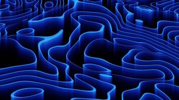 Abstract animation of morphing liquid shapes with soft blue glow effect on a black background. Bright random patterns screensaver for science fiction and digital technology art visualization. 4k 60fps video