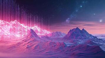 Surreal Fantasy Landscape with Neon Pink Digital Mountains in a Virtual Reality Setting, Creating a Futuristic and Immersive Dreamscape video