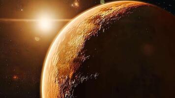 Stunning Sunrise Over Alien Planet Captured in Deep Space, Featuring Celestial Textures and Cosmic Details for a Futuristic and Astronomical Scene. video