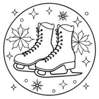 Vintage ice skates on a festive winter backdrop for Christmas and New Year vector