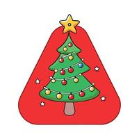 Red Christmas tree with lights and ornaments on red background. vector
