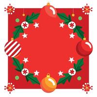 Christmas wreath with ornaments and stars on a red background vector