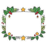 Festive Alpha Bokeh Border. Verdant Christmas Frame Featuring Fir Branches and Forest Decorations vector