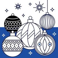 New Year's layout of balls and decorations in dark blue and gold tones. on a blue background vector
