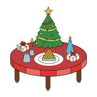 Christmas Table with a christmas tree in the background. vector