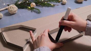 Making sketch Cardboard paper Lantern House Sustainable Christmas preparation Diy process of making handmade. Step by step activity for children. Inclusive and responsible stress relief holiday hobby. Conscious celebration video