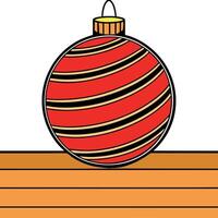 Red and gold christmas ball on wooden table and red background. Copy space. Christmas background vector