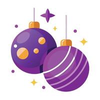 Two purple christmas balls hanging from a string vector
