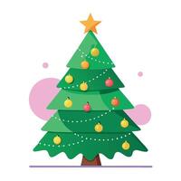 Green decorated christmas tree under rays of dramatic sky light . neural network generated art vector