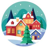 Winter village with houses and trees in the snow vector