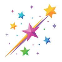 Falling multi-colored stars and shiny particles on a black background. neon light. Background image. vector