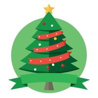 Christmas tree on green background. Copy space. Banner. Xmas greeting card vector