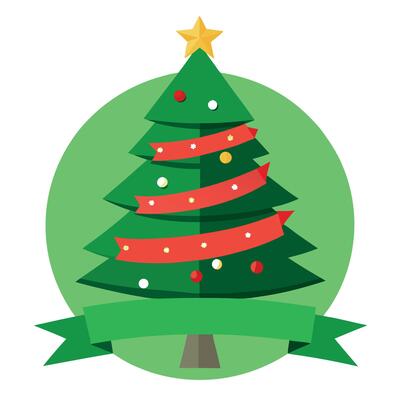 Christmas tree on green background. Copy space. Banner. Xmas greeting card
