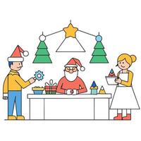 Christmas craft workshop. people learn to make christmas handmade stuff vector