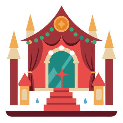 Christmas set of a fairytale ballroom in the king's castle background for theater stage scene