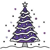 Christmas tree. generative with purple decoration. snow and a winter background with copy space vector