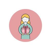 Illustration of top view of crop anonymous female holding present box in daytime on pink background vector