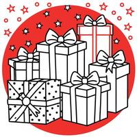 Illustration of full frame of red gifts with ribbons and bows on red background vector