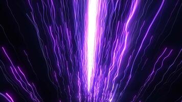 Abstract energy lines of light going upward with wave energy. Bright purple flow of neon stripes of curves, light rays in motion. Futuristic looped background video