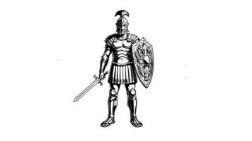 The animation forms a sketch of a gladiator icon video