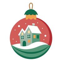 Christmas tree ornament consists of a ball with a house drawing vector
