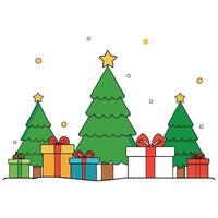 Christmas trees and heap of gift boxes and space for text over wall. christmas background vector