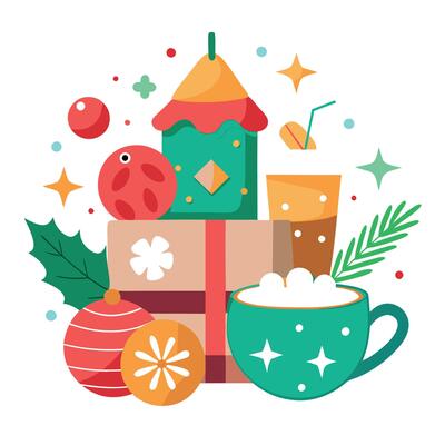 Christmas still life assortment with copy space. flat lay.