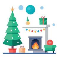 Christmas fireplace with presents and tree vector