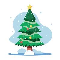 Christmas tree on the background of the snow. water color painting style christmas tree illustration vector