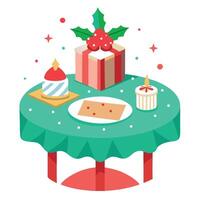 Christmas table with presents and cake vector