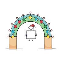 Christmas arch decorated with lights of glowing garlands. background greeting card copy space vector