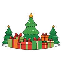 Hand wrapped gifts under Christmas tree background with empty space for text vector